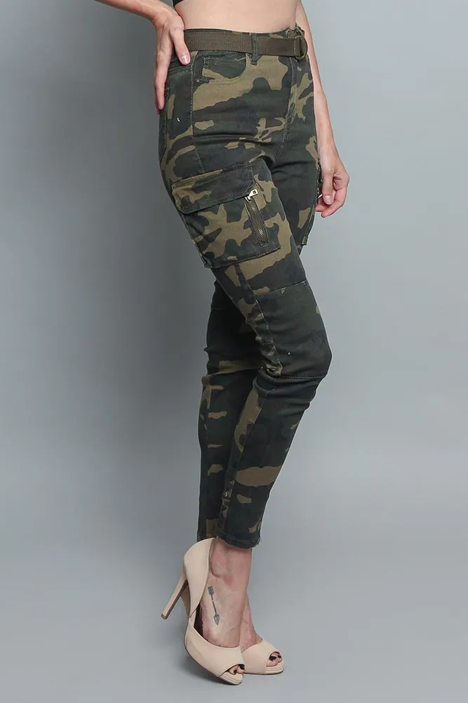 Women's Cargo Color Camo Skinny Pants